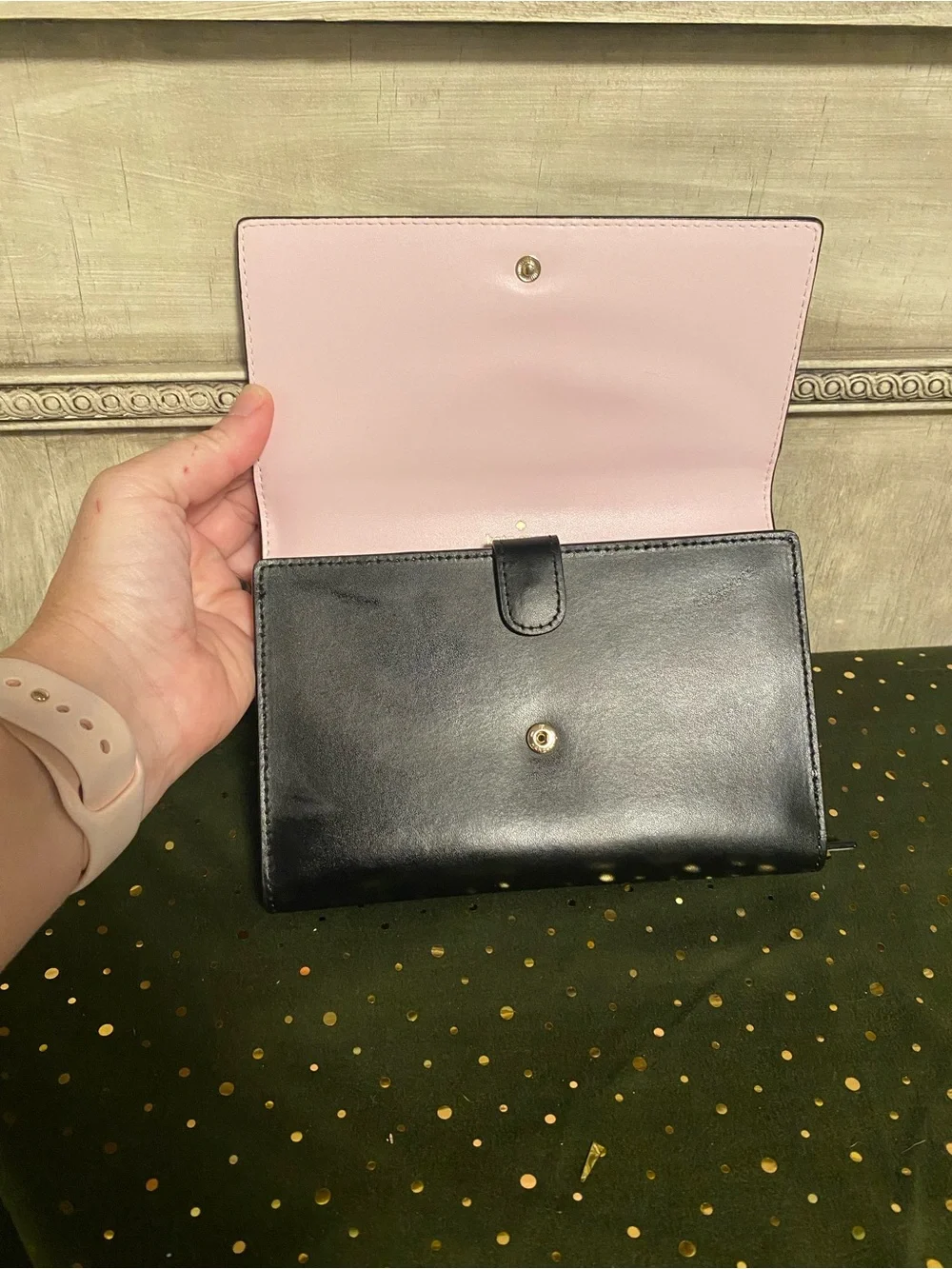 EUC kate spade Black Leather Fold-Over Wallet Clutch